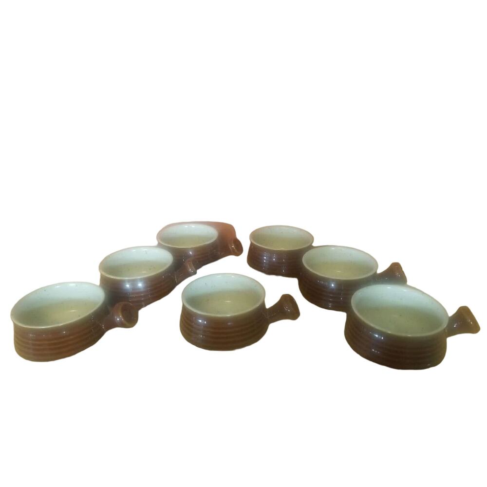 Set of 7 Vintage 1970’s Fashion House Stoneware Handled Soup Mug Crocks Brown